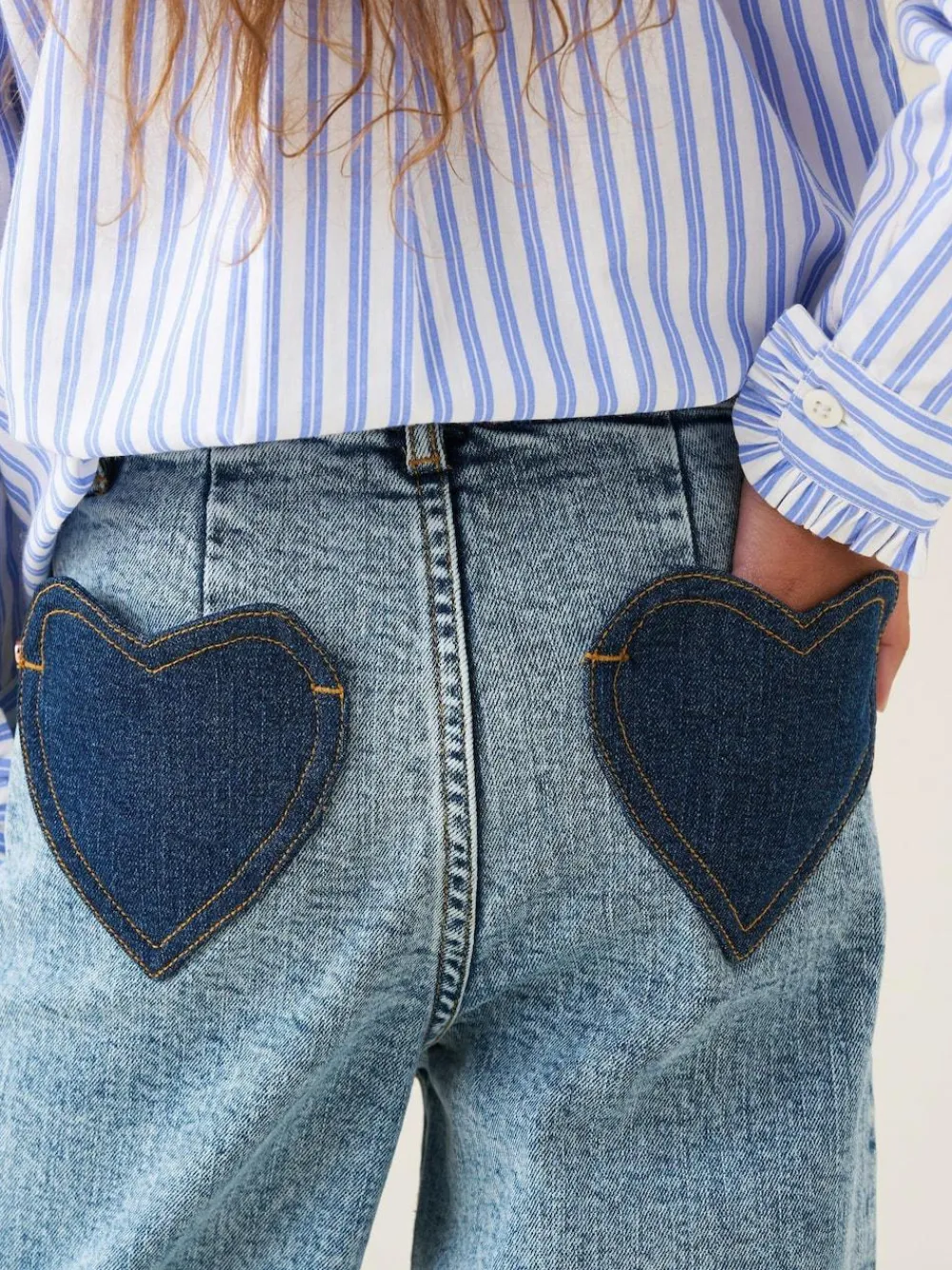 Angel & Rocket Blue Brooke Wide Leg Heart Print Pocket Jeans^ Jeans