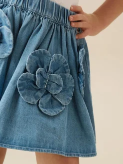Best Angel & Rocket Blue Eden 3D Flower Denim Skirt
