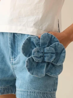 Hot Angel & Rocket Blue Eden 3D Flower Denim Shorts