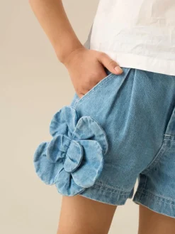 Hot Angel & Rocket Blue Eden 3D Flower Denim Shorts