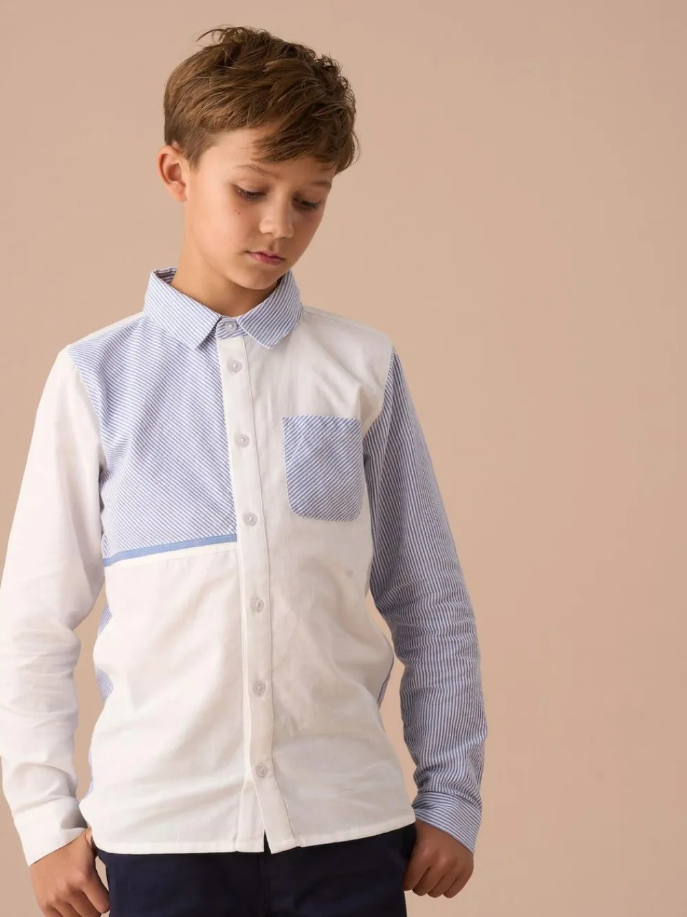 New Angel & Rocket Hank Textured Stripe Block 100% Cotton Shirt Blue