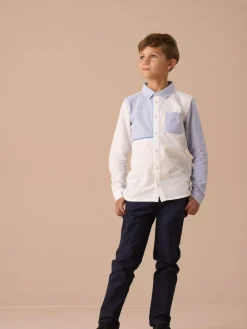 New Angel & Rocket Hank Textured Stripe Block 100% Cotton Shirt Blue