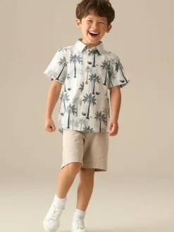 Angel & Rocket Blue Jamie Palm Stripe SS Shirt^BOY Shirts