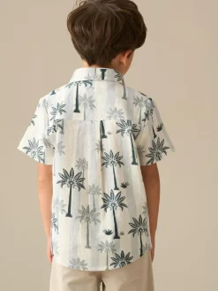 Angel & Rocket Blue Jamie Palm Stripe SS Shirt^BOY Shirts