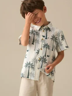 Angel & Rocket Blue Jamie Palm Stripe SS Shirt^BOY Shirts