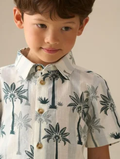 Angel & Rocket Blue Jamie Palm Stripe SS Shirt^BOY Shirts