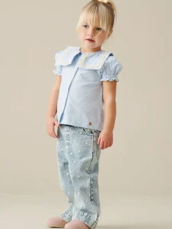 Online Angel & Rocket Blue Kiki Embroidered Daisy Wide Leg Jeans