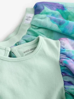 Best Angel & Rocket Green Lois Mint Floral Tutu And Frill Sleeve Bodysuit Set