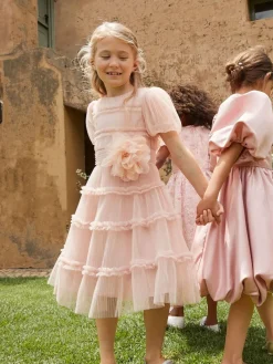 Angel & Rocket Pink Clara Pleated Mesh Corsage Dress^ Occasionwear