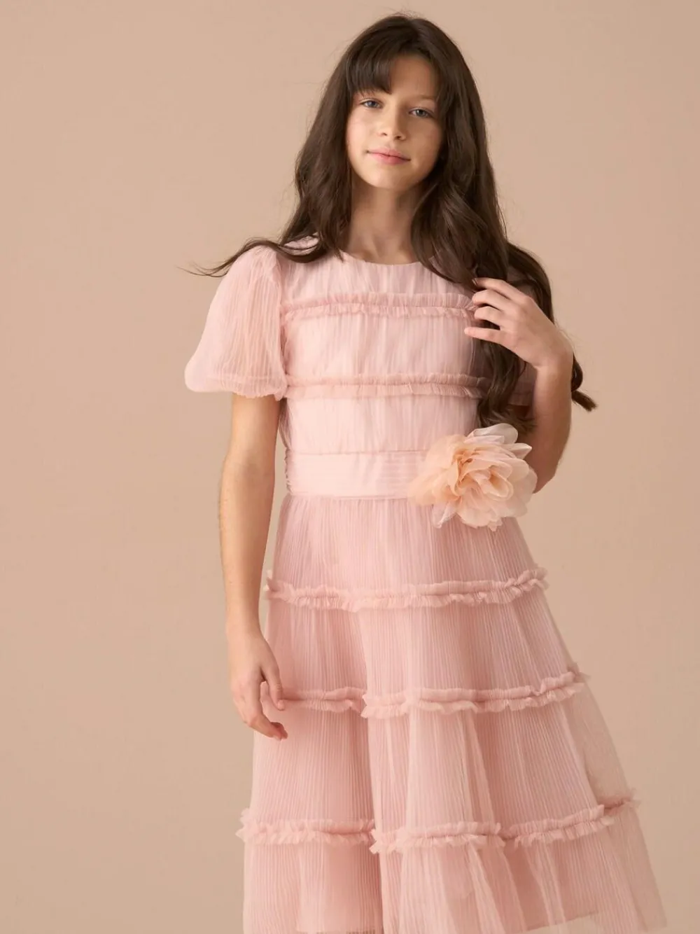 Angel & Rocket Pink Clara Pleated Mesh Corsage Dress^ Occasionwear