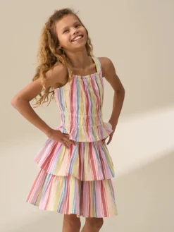 Angel & Rocket Pink Faye Multi Stripe Tiered 100% Cotton Skirt^ Shorts & Skirts