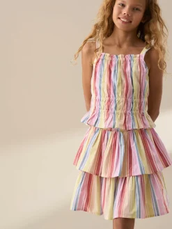 Angel & Rocket Pink Faye Multi Stripe Tiered 100% Cotton Skirt^ Shorts & Skirts