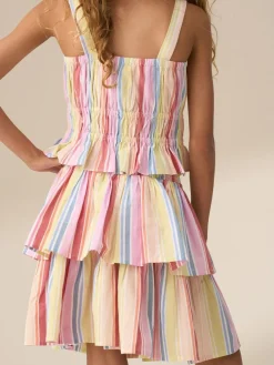 Angel & Rocket Pink Faye Multi Stripe Tiered 100% Cotton Skirt^ Shorts & Skirts