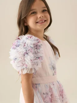 Angel & Rocket Florence Blush Ruffle Sleeve Mesh Dress^ Occasionwear