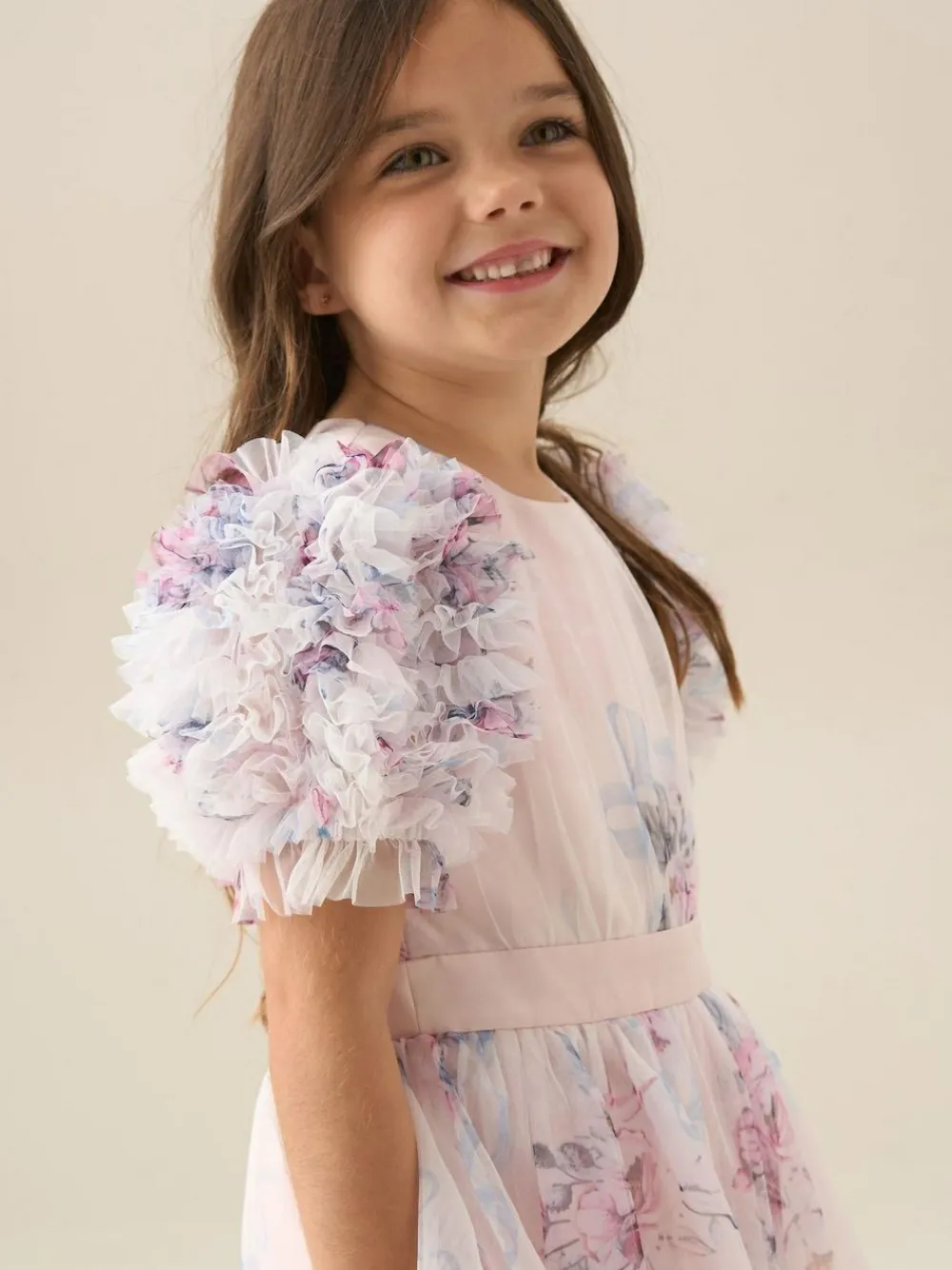 Angel & Rocket Florence Blush Ruffle Sleeve Mesh Dress^ Occasionwear