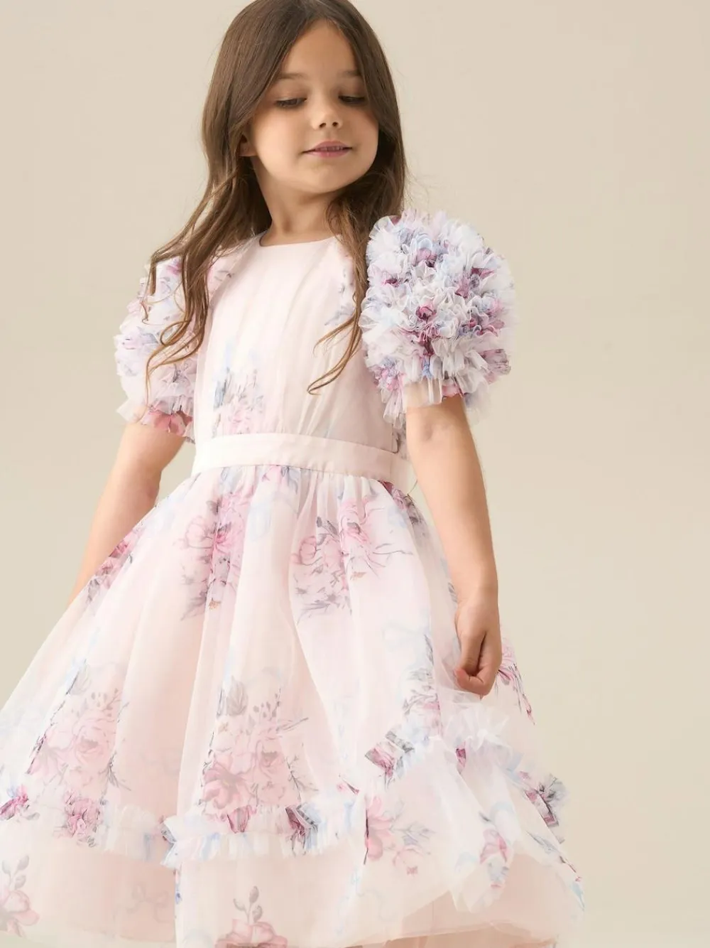 Angel & Rocket Florence Blush Ruffle Sleeve Mesh Dress^ Occasionwear