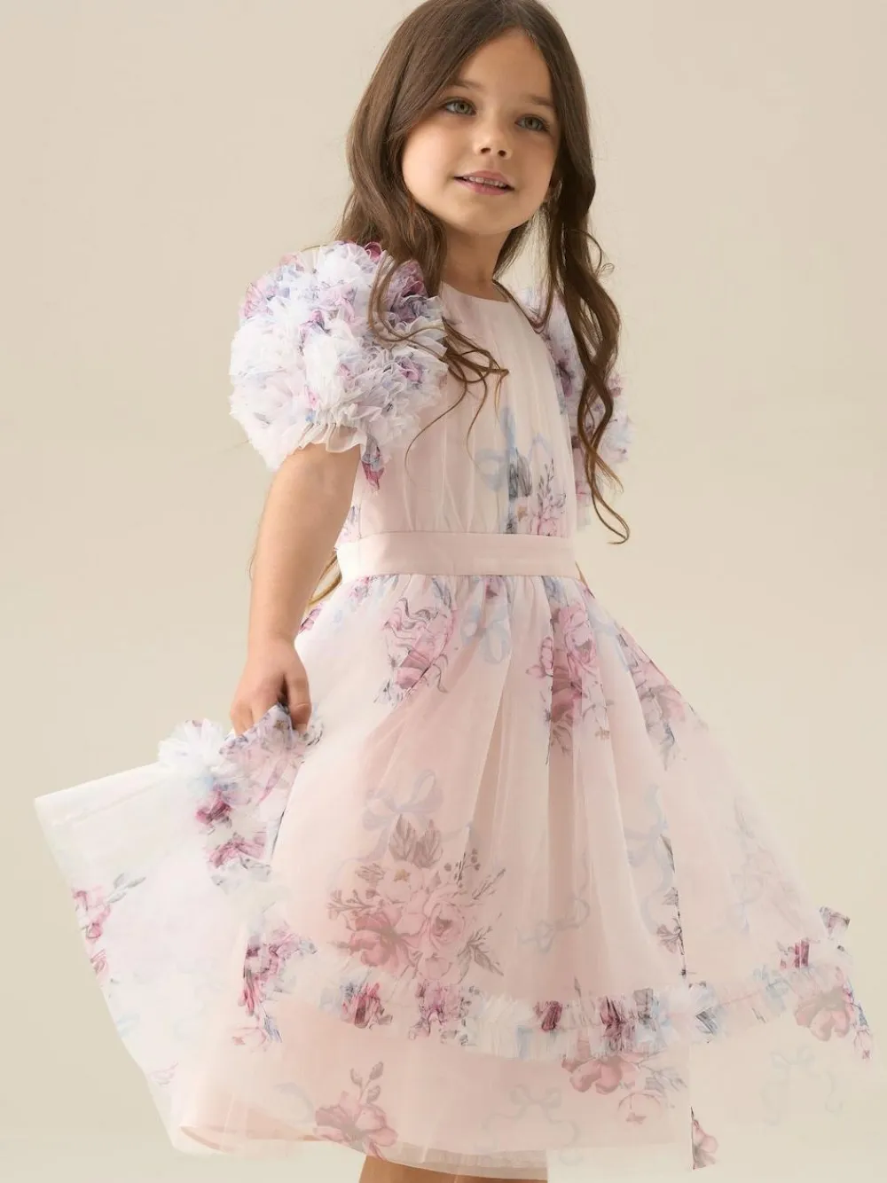 Angel & Rocket Florence Blush Ruffle Sleeve Mesh Dress^ Occasionwear