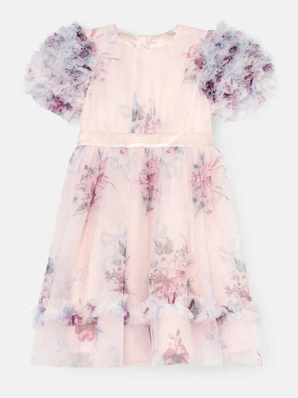 Angel & Rocket Florence Blush Ruffle Sleeve Mesh Dress^ Occasionwear