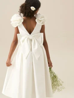 Angel & Rocket White Coco Puff Sleeve Bow Back Dress