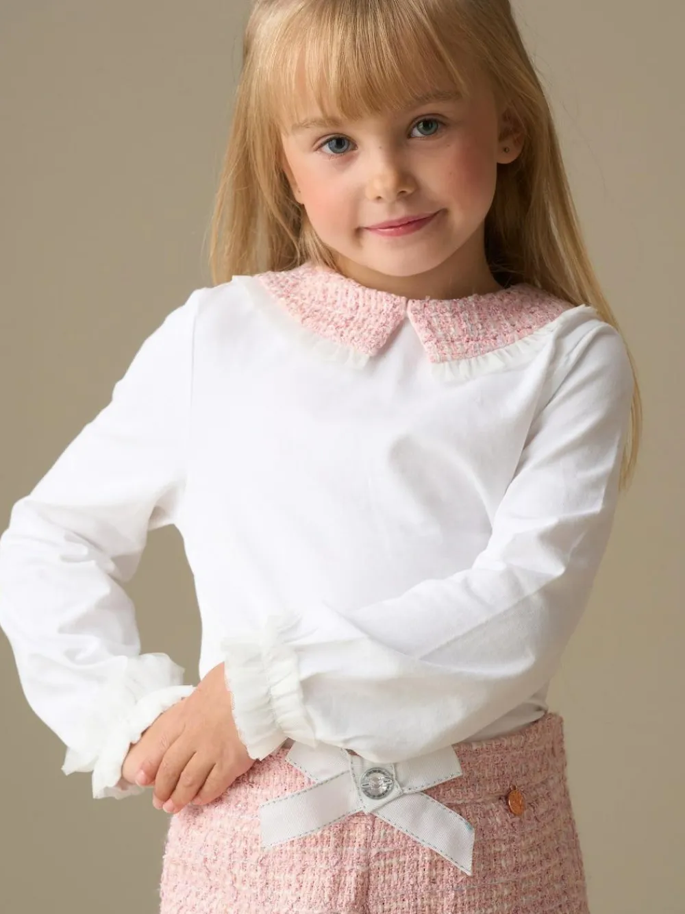 Angel & Rocket White Faye Tweed Collar Long Sleeve Top^ T-Shirts