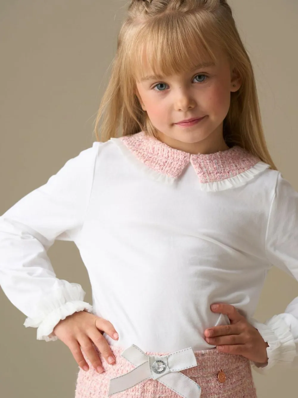 Angel & Rocket White Faye Tweed Collar Long Sleeve Top^ T-Shirts