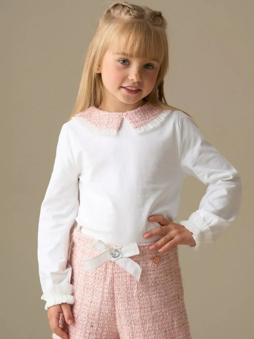 Angel & Rocket White Faye Tweed Collar Long Sleeve Top^ T-Shirts