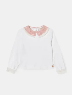 Angel & Rocket White Faye Tweed Collar Long Sleeve Top^ T-Shirts