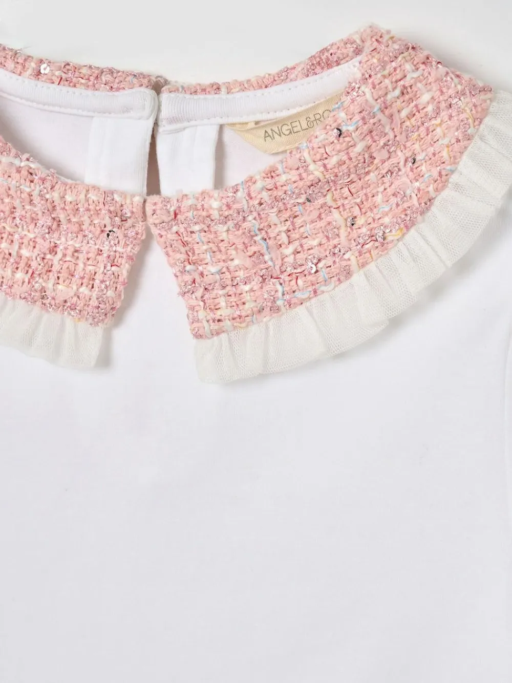 Angel & Rocket White Faye Tweed Collar Long Sleeve Top^ T-Shirts