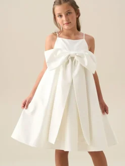 Angel & Rocket White Gabriella Bow Pleat Dress^ Occasionwear