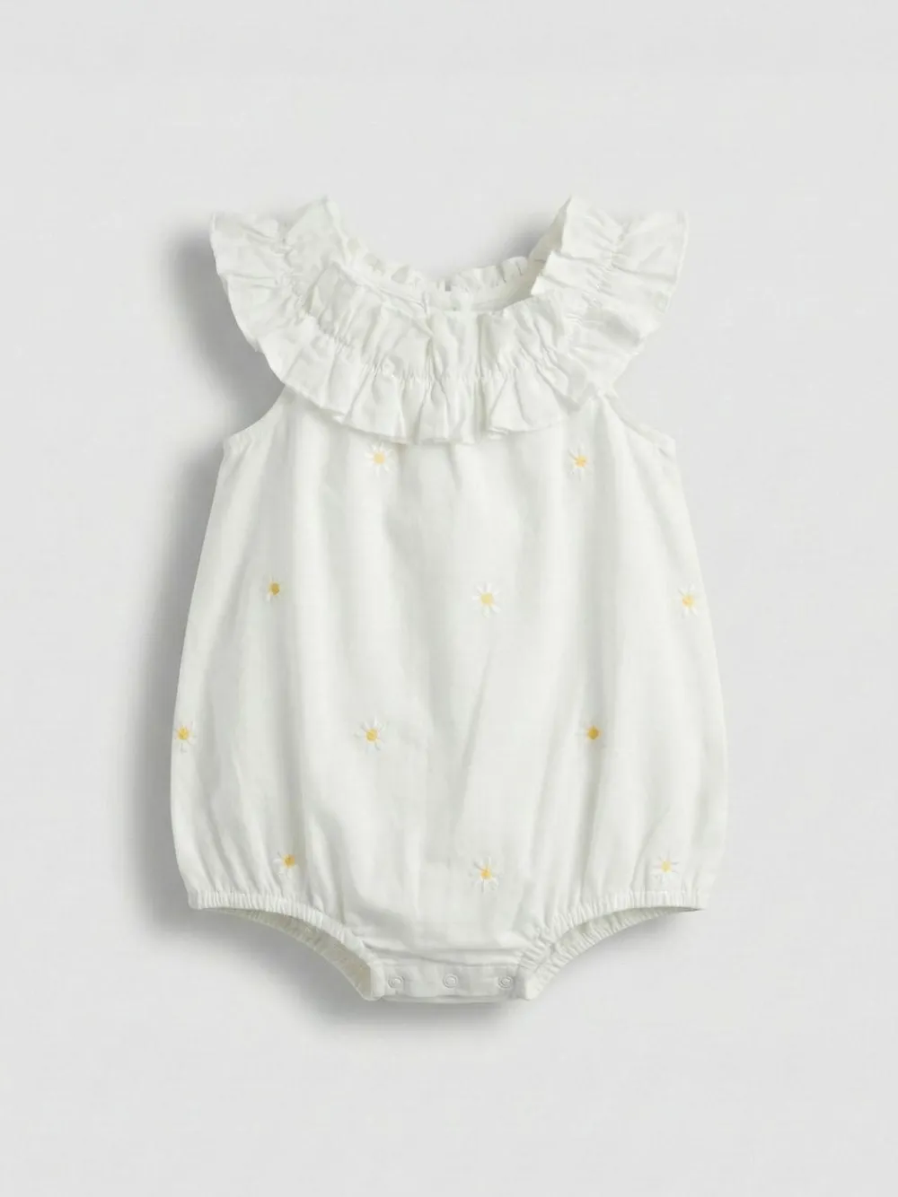 Angel & Rocket White Mila Daisy Embroidered Frill Rompersuits^ Rompers & Overalls