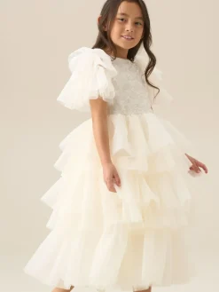 Angel & Rocket White Tiffany Ivory Beaded Tiered Tulle Dress^ Occasionwear