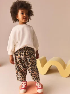 Next Animal Leopard Print Textured Barrel Leg Trousers (3mths-7yrs)^ Baby Girls|Pants & Leggings
