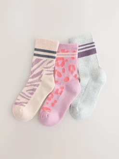 Next Animal Print Cotton Rich Cushioned Sole Ribbed Ankle Socks 3 Pack^ Socks & Tights|Socks & Tights