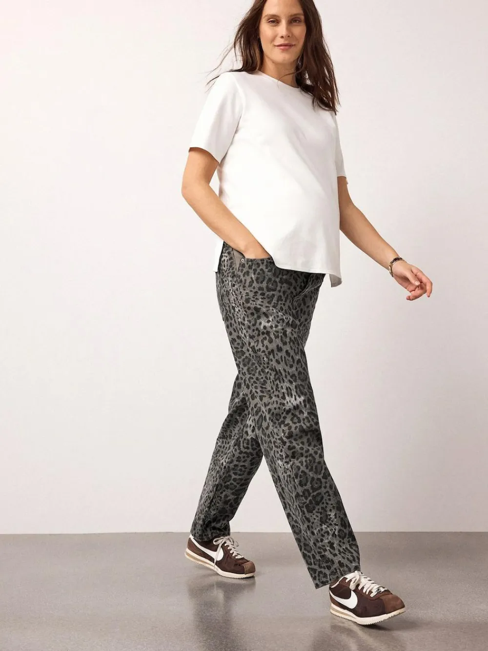 New Next Maternity Barrel Denim Jeans Animal Print