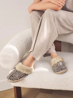 Outlet Next Animal Suede Faux Fur Lined Mule Slippers