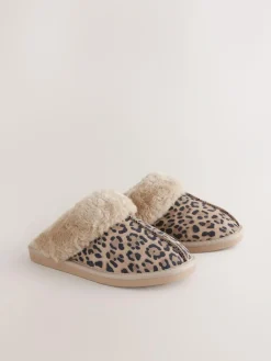 Outlet Next Animal Suede Faux Fur Lined Mule Slippers