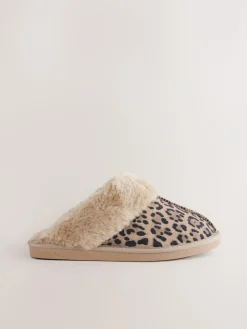 Outlet Next Animal Suede Faux Fur Lined Mule Slippers