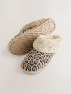 Outlet Next Animal Suede Faux Fur Lined Mule Slippers