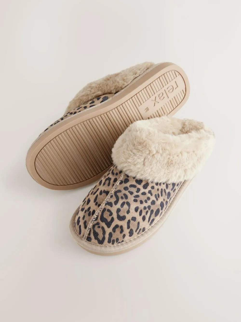 Outlet Next Animal Suede Faux Fur Lined Mule Slippers