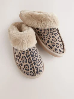 Outlet Next Animal Suede Faux Fur Lined Mule Slippers