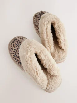 Outlet Next Animal Suede Faux Fur Lined Mule Slippers