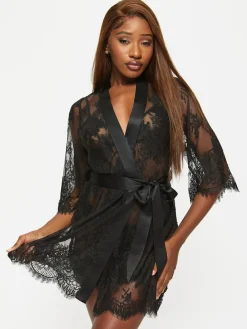 New Ann Summers Availing All Over Lace Robe Black