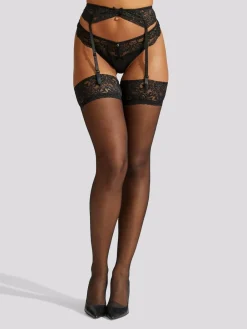 Ann Summers Black Glossy Stocking and Suspender Set^Women Socks & Tights