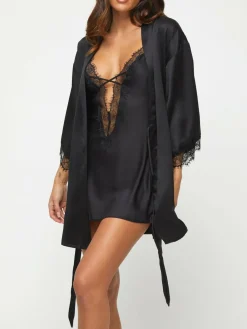 Discount Ann Summers Satin Cherryann Robe Dressing Gown Black