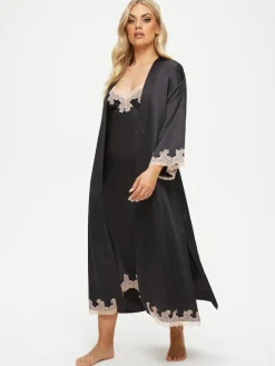 Ann Summers Black Satin Sorella Maxi Robe Dressing Gown^Women Bathrobes|All Night & Lounge