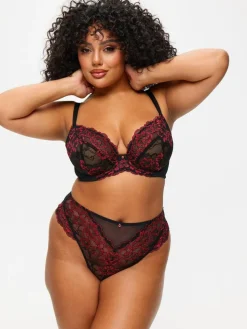 Ann Summers Black/Red DD+ Non Pad Plunge Sexy Lace Bra^Women Dd+ Range