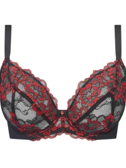 Ann Summers Black/Red DD+ Non Pad Plunge Sexy Lace Bra^Women Dd+ Range