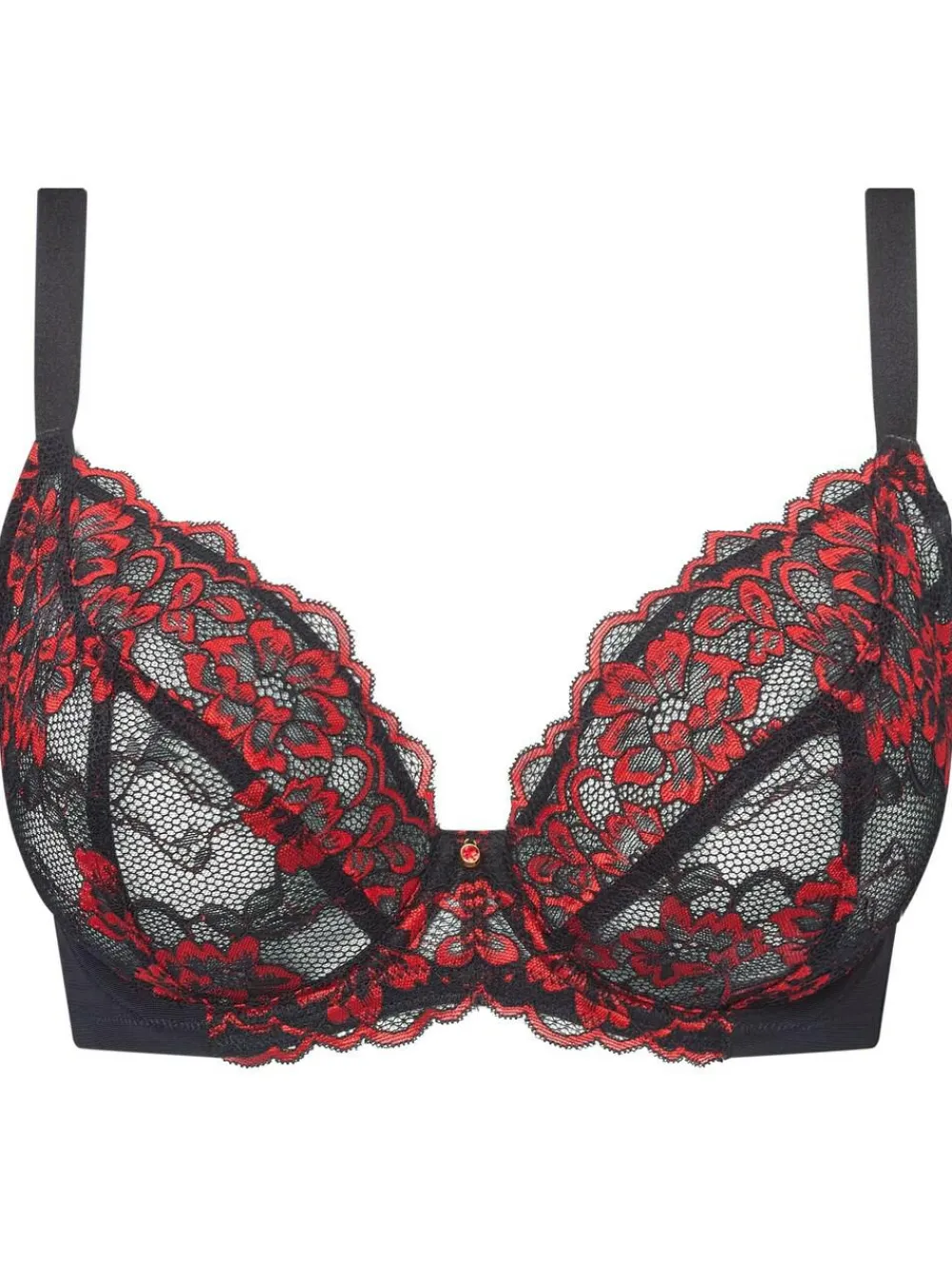 Ann Summers Black/Red DD+ Non Pad Plunge Sexy Lace Bra^Women Dd+ Range