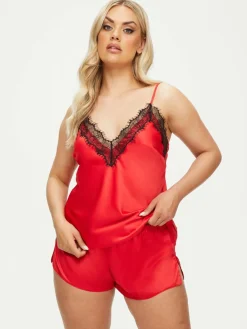 Outlet Ann Summers Cerise Satin Cami Set Red