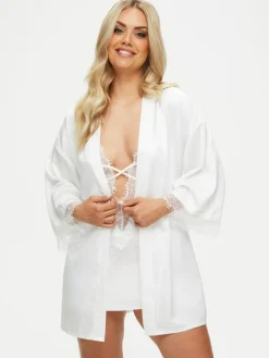 Clearance Ann Summers Satin Cherryann Robe Dressing Gown White